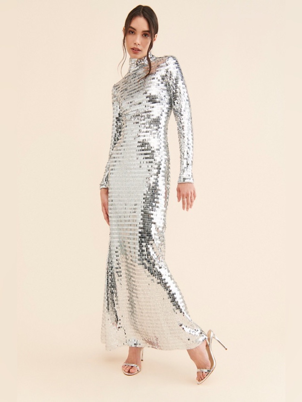 New Simon Miller Anthropologie Silver Sequin Sculpty Dress Maxi Gown sz 6